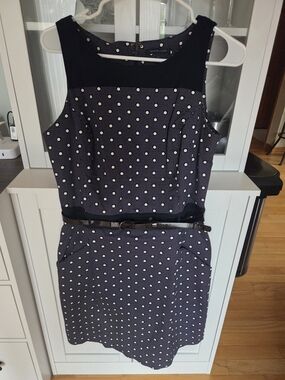 Tommy Hilfiger Navy and White Polka Dot Sleeveless Sheath Dress